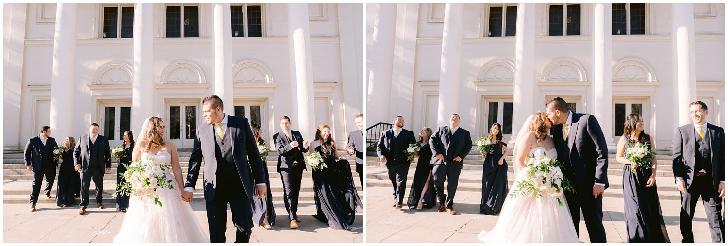 Wedding Party in front of white church