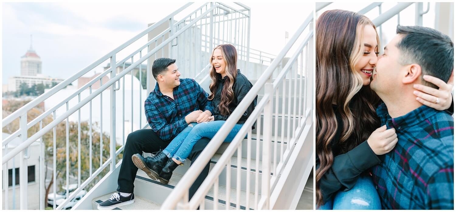 Couple Sitting on rooftop staircase -image by GunnShot Photography