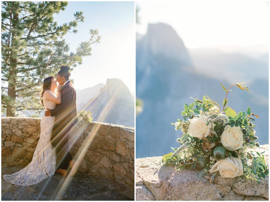 Soft morning light over Yosemite cliffs during an intimate sunrise elopement, documented by a Yosemite LGBTQ photographer