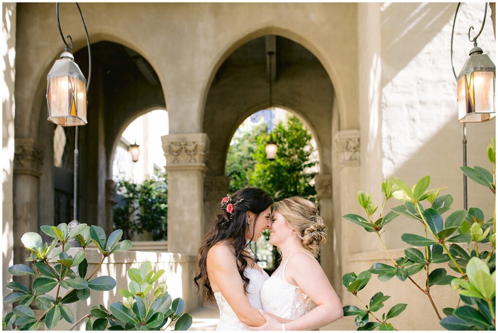 Romantic courtyard portrait at a Berkley City Club wedding, photographed by Michelle Gunn Photo during a heartfelt lesbian wedding.