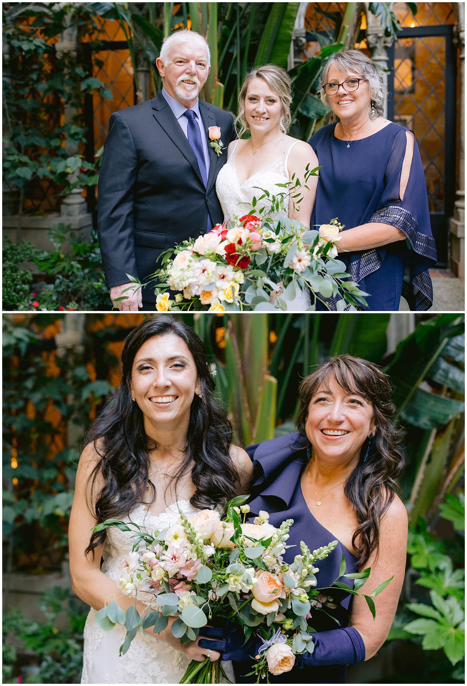 Family portrait at a Berkley City Club wedding as a bride stands with her parents during a lesbian wedding photographed by Michelle Gunn Photo.